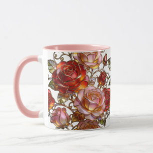 Taza de café floral de rosa de vidrio emplomado