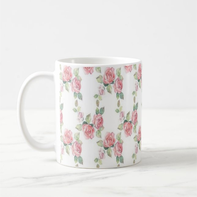 Taza De Café Floral de rosa rosada Shabby Chic (Izquierda)