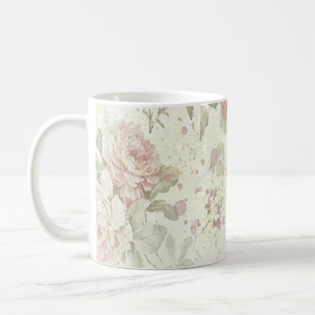 Taza De Café Floral de rosa rosada Shabby Chic (Izquierda)