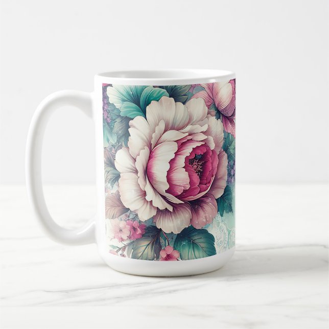 Taza De Café Floral de Rosas de acuarela (Izquierda)