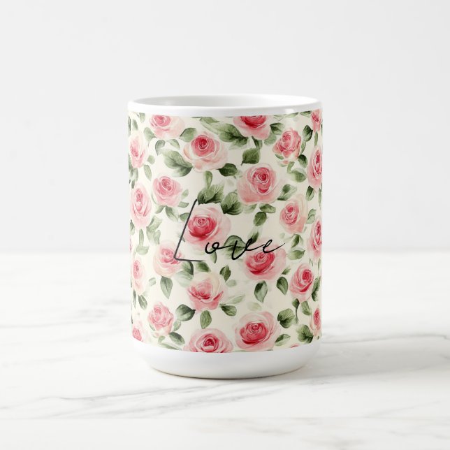 Taza De Café Floral de rosas rosadas bonitos (Centro)