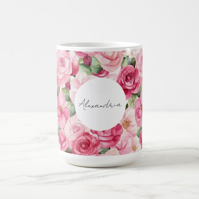 Taza De Café Floral de rosas rosadas románticas (Centro)