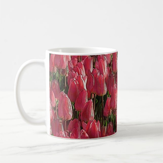 Taza De Café Floral de tulipanes rosados (Izquierda)