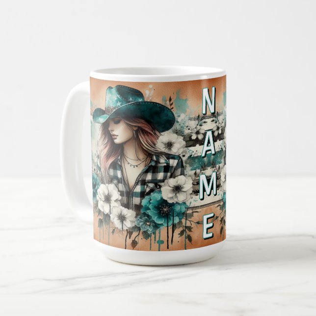 Taza De Café Floral de vaca occidental personalizada (Anverso izquierdo)