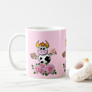 Taza De Café Floral de vaca rosa rosas chocolate Mug