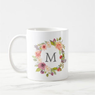 Taza De Café Floral de verano vibrante   Monograma Mug