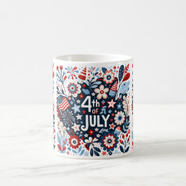 Taza de café floral del 4 de julio