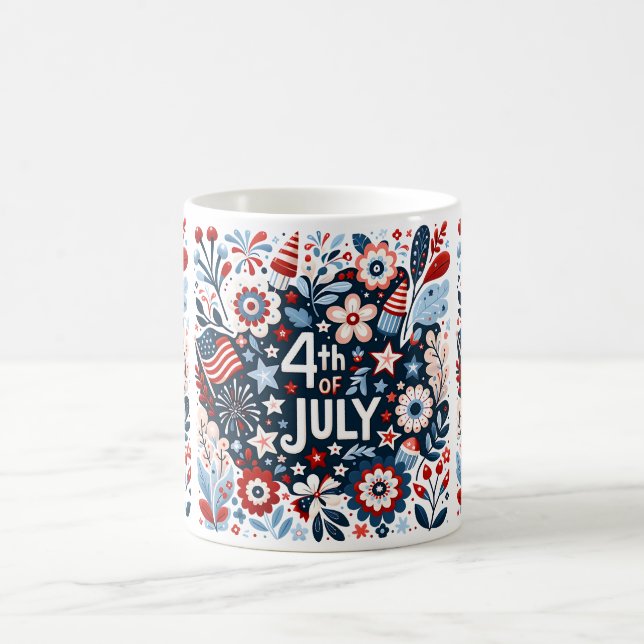 Taza de café floral del 4 de julio (Centro)