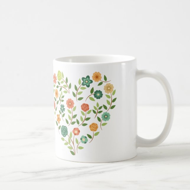 Taza de café floral del corazón (Derecha)