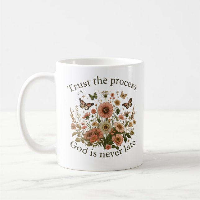 Taza De Café Floral design with butterflies – Christian quote “ (Izquierda)