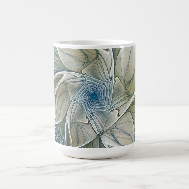 Taza De Café Floral Dream Pattern Abstract Blue Khaki Fractal (Centro)