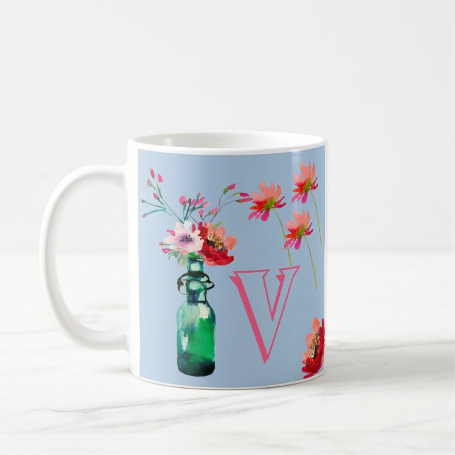 TAZA DE CAFÉ FLORAL ELEGANTE CON UN INICIO (Izquierda)
