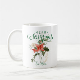 Taza De Café Floral elegante de color rojo | Feliz Navidad