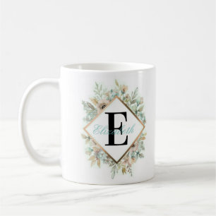 Taza de café floral elegante de Monogramed