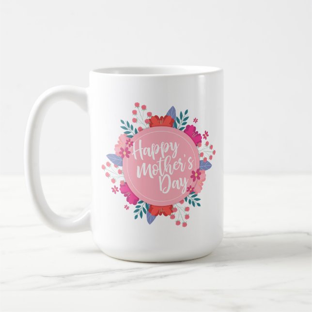 Taza De Café Floral elegante feliz día de la madre | Mugre clás (Izquierda)