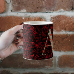 Taza De Café Floral Elegante Monograma Clásico A rojo con frase