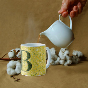 Taza De Café Floral Elegante Monograma Clásico B amarillo con f