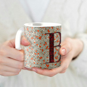 Taza De Café Floral Elegante Monograma Clásico B verde con fras