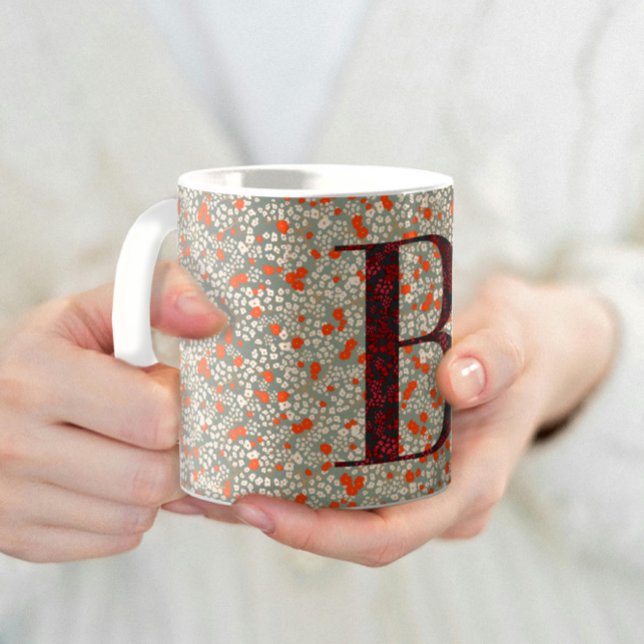Taza De Café Floral Elegante Monograma Clásico B verde con fras (Subido por el creador)