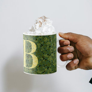 Taza De Café Floral Elegante Monograma Clásico B verde con fras