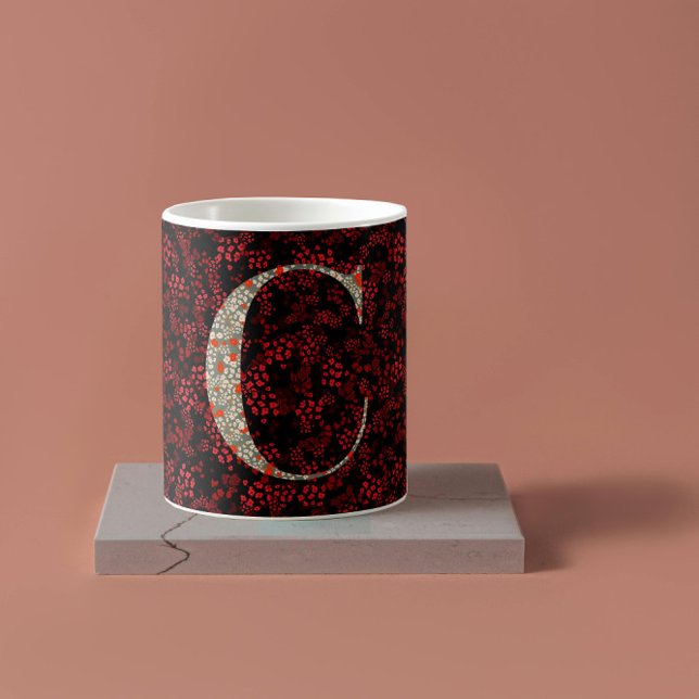 Taza De Café Floral Elegante Monograma Clásico C rojo con frase (Subido por el creador)