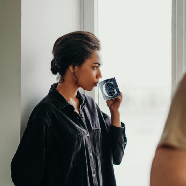 Taza De Café Floral Elegante Monograma Clásico G azul con frase (Subido por el creador)