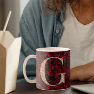 Taza De Café Floral Elegante Monograma Clásico G rojo con frase