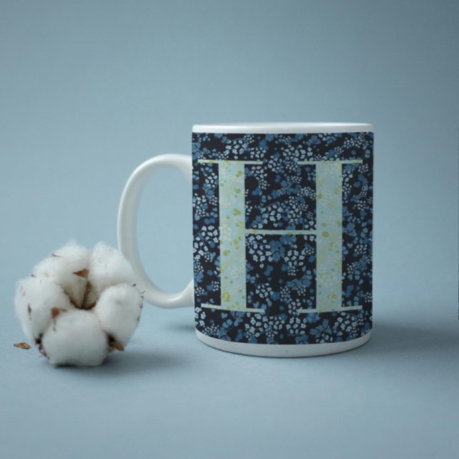 Taza De Café Floral Elegante Monograma Clásico H azul con frase (Subido por el creador)