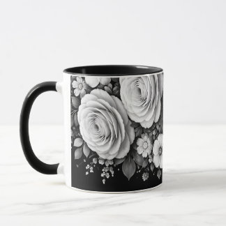 Taza de café floral en blanco y negro
