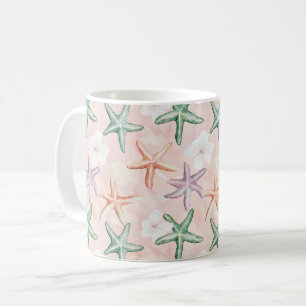 Taza De Café Floral Estrella de Mar Purpura Naranja Verde Meloc