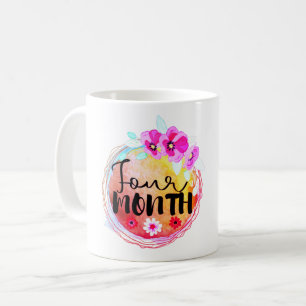 Taza De Café Floral Etiqueta de hito de bebé de cuatro meses de