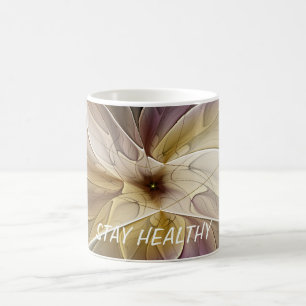 Taza De Café Floral Fantasía Oro berenjena Resumen Arte Fractal