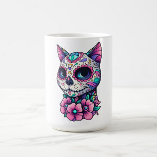 Taza De Café Floral Feline Dia de los Muertos