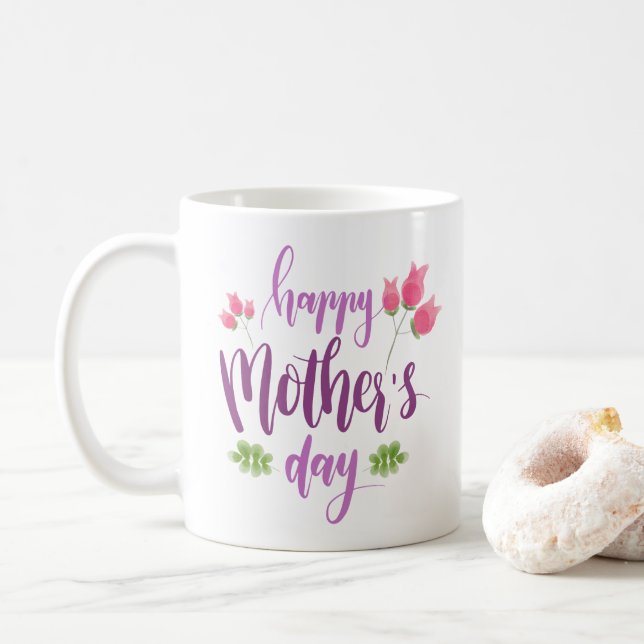 Taza de café floral feliz simple del día de madre (Con donut)