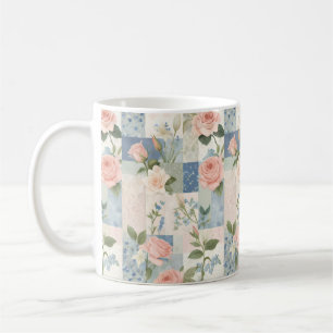 Taza De Café Floral Femenina suave rosa y azul