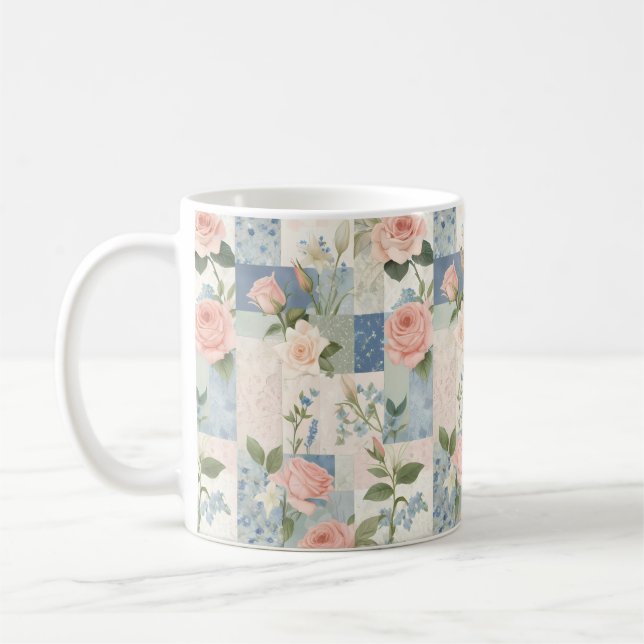 Taza De Café Floral Femenina suave rosa y azul (Izquierda)