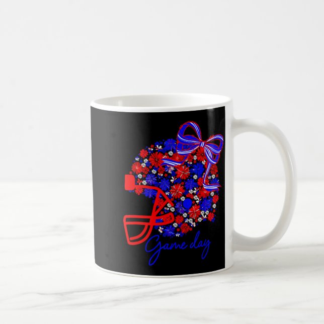 Taza De Café Floral Football Game Day Girly Team Srit Blue Red  (Derecha)