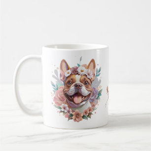 Taza De Café Floral Frenchie lindo floral Head Watercolor