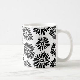 Taza De Café Floral Funky negra y blanca