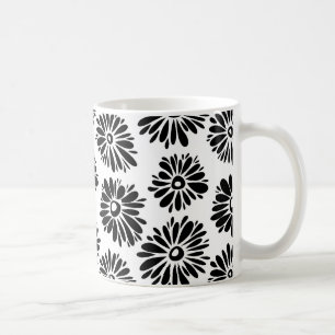 Taza De Café Floral Funky negra y blanca