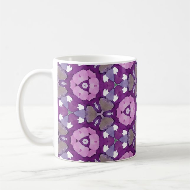 Taza De Café Floral Geométrica Púrpura y Agua Rosa (Izquierda)