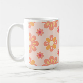Taza de café floral geométrica retro naranja elega