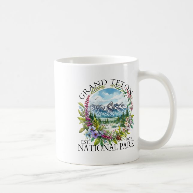 Taza De Café Floral Grand Teton National Park Hiking Camping Ou (Derecha)