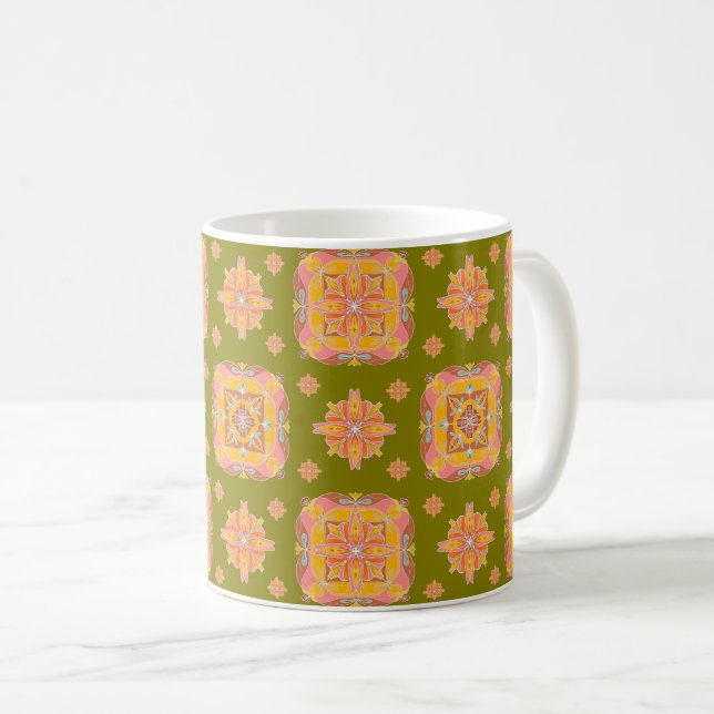 Taza De Café Floral Grid Ceramic Mug (Anverso derecho)