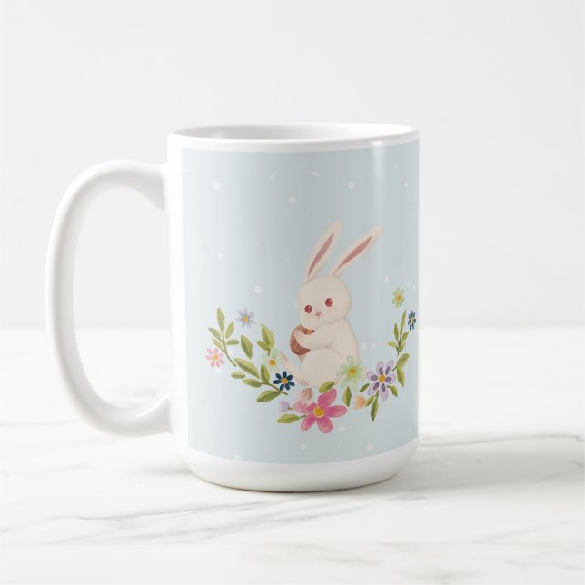 Taza De Café Floral Happy Easter Day Evento Personalizado Rabbi (Izquierda)
