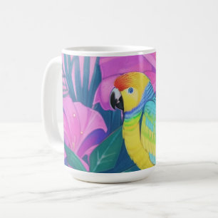 Taza De Café Floral/hawaiano/tropical/loro