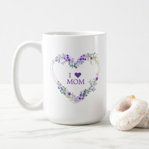 Taza De Café Floral Heart in Purple with Quote for Mom