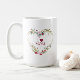 Taza De Café Floral Heart in Red & Pink with for Mom