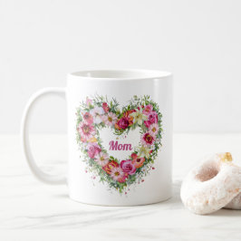 Taza De Café Floral Heart Wreath Personalizado