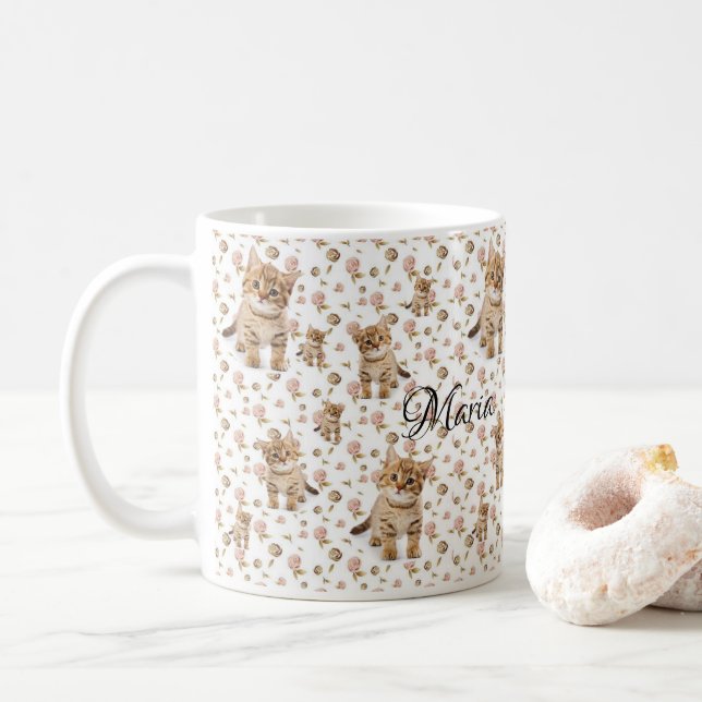 Taza De Café Floral Kitten Mug (Con donut)
